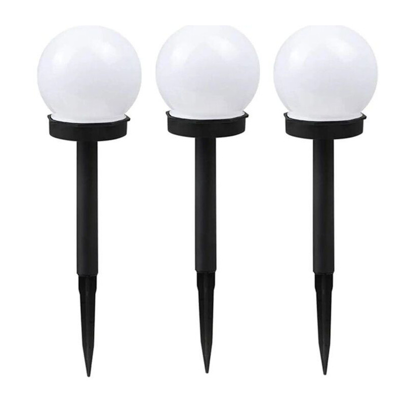 „Elight“ sodo saulės baterijų rutulinių šviestuvų komplektas, 3 vnt., 10 cm, šaltai balta LED su prieblandos jutikliu, a