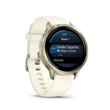 „Garmin Venu 4“ – 41 mm, mėnulio aukso spalvos su kauliniu silikoniniu dirželiu sportinis laikrodis