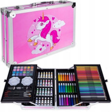 iLike Stationery Art Set for Kids 145pcs Creative Drawing Kit Pink Case