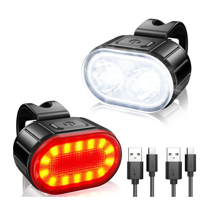 Elight LED Bicycle Light Set USB Rechargeable Headlight &amp; Taillight Black