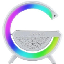 „Elight“ G formos garsiakalbio lempa su RGB LED apšvietimu ir belaidžiu išmaniųjų įrenginių įkrovikliu, balta