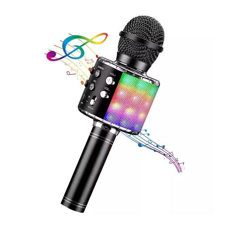 „iWear M85“ karaoke mikrofonas vaikams ir suaugusiems su garsiakalbiais ir „Micro SD“ bei USB „Bluetooth“ įrašymo įrengi