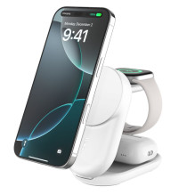 „Belkin UltraCharge 25w Qi2 3in1“ magnetinis įkroviklis, baltas „Belkin UltraCharge 25w Qi2 3in1“ magnetinis įkroviklis, baltas