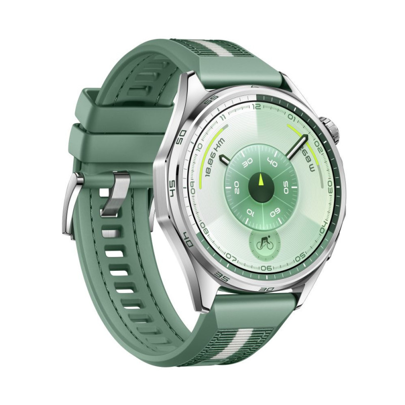 Huawei WATCH GT6 46 mm plieninis nerūdijančio plieno korpusas su žaliu austu dirželiu, žalias