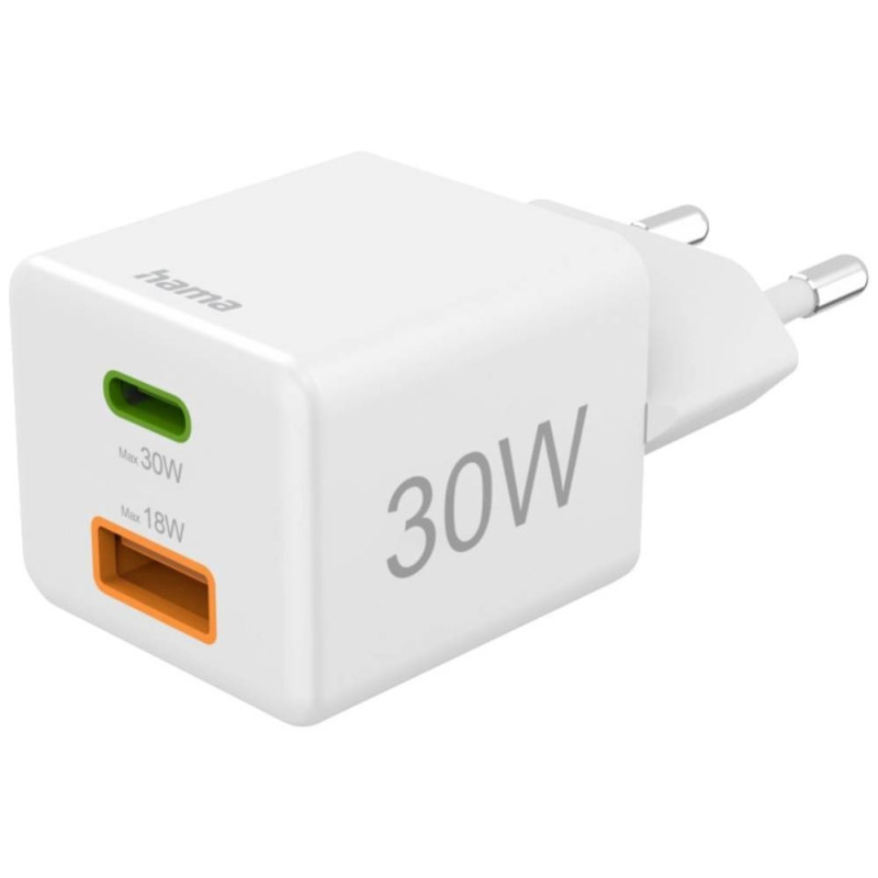 Hama Mini Adapter USB-C + USB-A 30W White