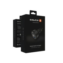 „Evelatus Evelatus Express“ automobilio įkroviklis, 65 W, juodas „Evelatus Evelatus Express“ automobilio įkroviklis, 65 W, juodas