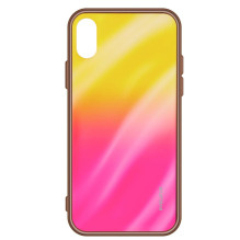 Evelatus Samsung A40 Water Ripple Gradient Color Anti-Explosion Tempered Glass Case Gradient Yellow-Pink