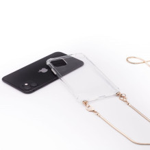 Evelatus Apple iPhone 11 Pro Silicone Transparent with Necklace TPU Strap Gold