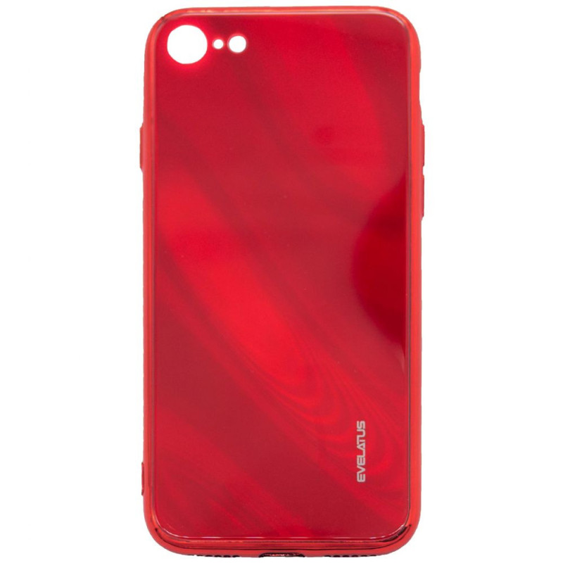 „Evelatus Apple iPhone 7 / 8 / SE2020 / SE2022“ grūdinto stiklo dėklas su vandens bangavimu, raudonas, galvanizuoto stik