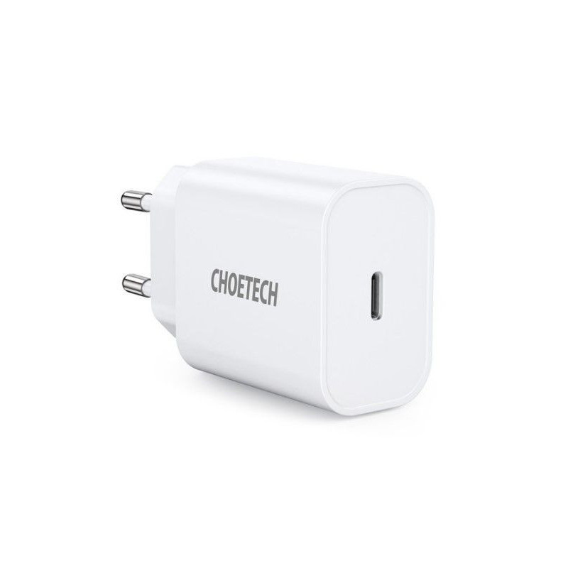 „Choetech“ USB sieninis įkroviklis, C tipo, PD, 20 W, baltas