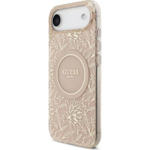 „Guess“ Apple iPhone 17 Air silikoninis dėklas su „MagSafe“ gėlėmis ir perlų dirželiu, rožinis „Guess“ Apple iPhone 17 Air silikoninis dėklas su „MagSafe“ gėlėmis ir perlų dirželiu, rožinis