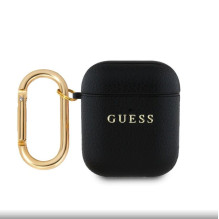 „Guess Apple AirPods 1/2“ PU grūdėtas klasikinis logotipo dėklas, juodas