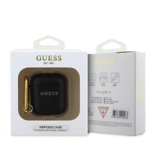 „Guess Apple AirPods 1/2“ PU grūdėtas klasikinis logotipo dėklas, juodas