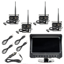 Wireless video surveillance kit for commercial vehicles with DVR, LCD monitor and 4 cameras, SD slot
