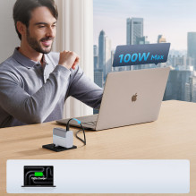 Cuktech AD1003EU 100W GaN 2x USB-C + USB-A Wall Charger with Cable - White
