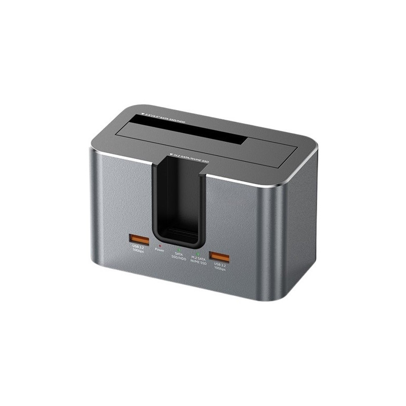 Dviejų diskų Docking Station M.2 SATA / NVME, 2.5" / 3.5" SSD / HDD, 2x USB-A, USB-C