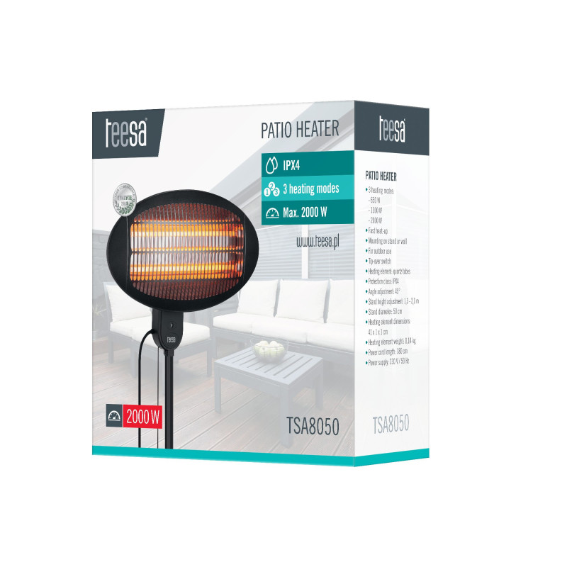 Outdoor and indoor infrared heater, Protection class: IPX4, 2000W