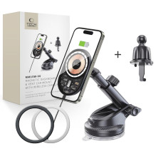 Tech-Protect MM15W-V6 15W automobilinio įkroviklio laikiklis su MagSafe prietaisų skydeliui ir oro išleidimo anga - juod