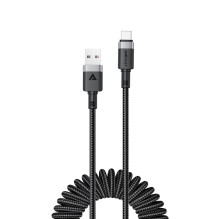 Acefast C14-04 USB-A – USB-C kabelio spyruoklė 480 Mb/s 3A 1,2 m – juoda