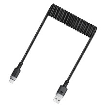 Acefast C14-04 USB-A – USB-C kabelio spyruoklė 480 Mb/s 3A 1,2 m – juoda