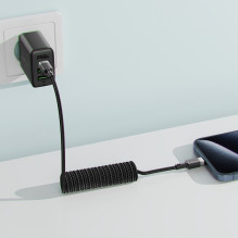 Acefast C14-04 USB-A – USB-C kabelio spyruoklė 480 Mb/s 3A 1,2 m – juoda