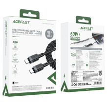 Acefast C14-03 USB-C – USB-C spyruoklinis kabelis 480Mb/s 3A 1,2m – juodas