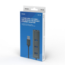 USB Hub - Savio AK-57 3x USB-A Huba su RJ-45 Gigabit Ethernet 5000 Mbit / s Pilkas USB Hub - Savio AK-57 3x USB-A Huba su RJ-45 Gigabit Ethernet 5000 Mbit / s Pilkas