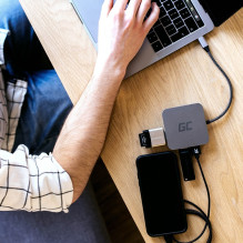 Nešiojamo Kompiuterio Dokas - Green Cell AK61 USB 3.2 Type-C Sidabrinė