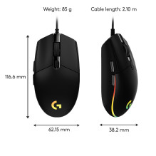 MOUSE USB OPTICAL G203 / BLACK 910-005796 LOGITECH