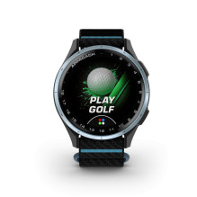 Garmin Approach J1 Cloud blue aluminium bezel with black / azure ComfortFit fabric band