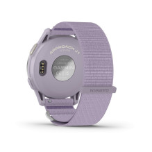 Garmin Approach J1 Silver aluminium bezel with lilac ComfortFit fabric ban