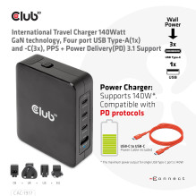 MOBILE TRAVEL CHARGER USB-C / 140W GAN CAC-1917 CLUB3D MOBILE TRAVEL CHARGER USB-C / 140W GAN CAC-1917 CLUB3D