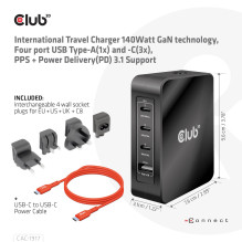 MOBILUSIS KELIONINIS ĮKROVIKLIS USB-C / 140W GAN CAC-1917 CLUB3D MOBILUSIS KELIONINIS ĮKROVIKLIS USB-C / 140W GAN CAC-1917 CLUB3D