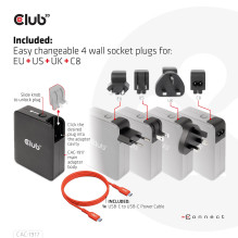 MOBILE TRAVEL CHARGER USB-C / 140W GAN CAC-1917 CLUB3D MOBILE TRAVEL CHARGER USB-C / 140W GAN CAC-1917 CLUB3D