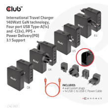 MOBILE TRAVEL CHARGER USB-C / 140W GAN CAC-1917 CLUB3D MOBILE TRAVEL CHARGER USB-C / 140W GAN CAC-1917 CLUB3D