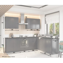 Cosmo Design ANIKA grafito / grafito 2.0 / 2.6 virtuvės baldų komplektas