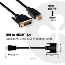 CABLE DVI-D TO HDMI 2M / M / M CAC-1210 CLUB3D
