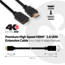 HDMI KABELIS Į HDMI 3M / M / F CAC-1321 CLUB3D