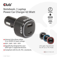 Automobilinis įkroviklis USB+USB-C / 63W CAC-1922 CLUB3D
