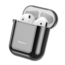 Baseus Metallic Shining Ultra-thin Silicone Protector Case with Hook for Airpods 1 / 2 Black