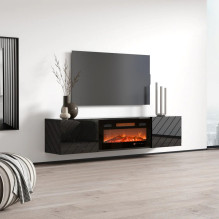RTV LUXE cabinet 182.6x34.5x37.5 black / black gloss + black fireplace RTV LUXE cabinet 182.6x34.5x37.5 black / black gloss + black fireplace