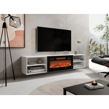 RTV cabinet POLO 180x33x39 white + fireplace black RTV cabinet POLO 180x33x39 white + fireplace black