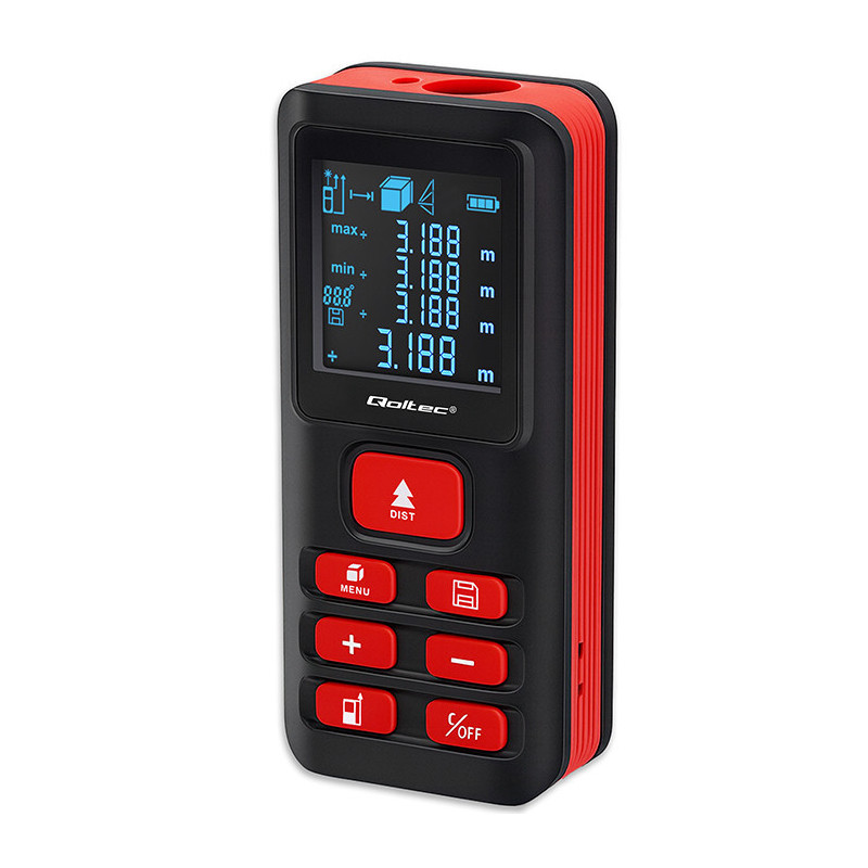 Augstas precizitātes lāzera attāluma mērītājs ar līmeņrādi , LCD ar apgaismojumu , 50 m , Qoltec