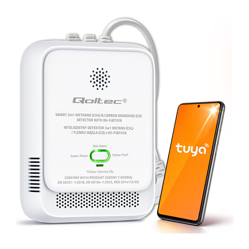 Sertifikuotas gamtinių dujų ir anglies monoksido (CO) detektorius, Tuya, Wi-Fi, 85 dB signalizacija, LED