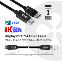 CABLE DP TO DP 2M / M / M CAC-2068 CLUB3D