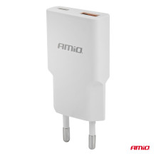 Ładowarka sieciowa 230V 20W GaN USB-C USB-A AMIO-04838