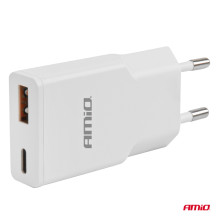 Ładowarka sieciowa 230V 20W GaN USB-C USB-A AMIO-04838 Ładowarka sieciowa 230V 20W GaN USB-C USB-A AMIO-04838
