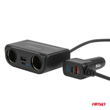 Rozdzielacz gniazda zapalniczki z ładowarką USB-C USB-A QC3.0 PD3.0 120W AMIO-04837