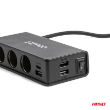 Rozdzielacz gniazda zapalniczki z ładowarką 3xUSB-A USB-C QC 3.0 PD 3.0. 148W AMIO-04836