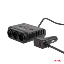 Rozgałęźnik gniazda zapalniczki z ładowarką 4xUSB-A QC3.0 PD 3.0 180 W AMIO-04835